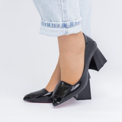 Pantofi Damă cu Toc Gros din Piele Ecologică Negru (BS2002D2403827)