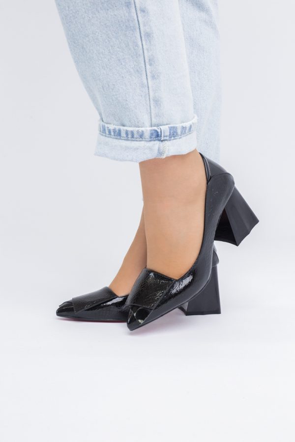Pantofi Damă cu Toc Gros din Piele Ecologică Negru (BS2002D2403827) 119