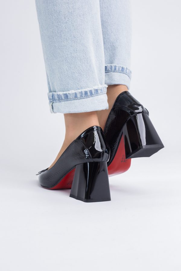 Pantofi Damă cu Toc Gros din Piele Ecologică Negru (BS2002D2403827) 123