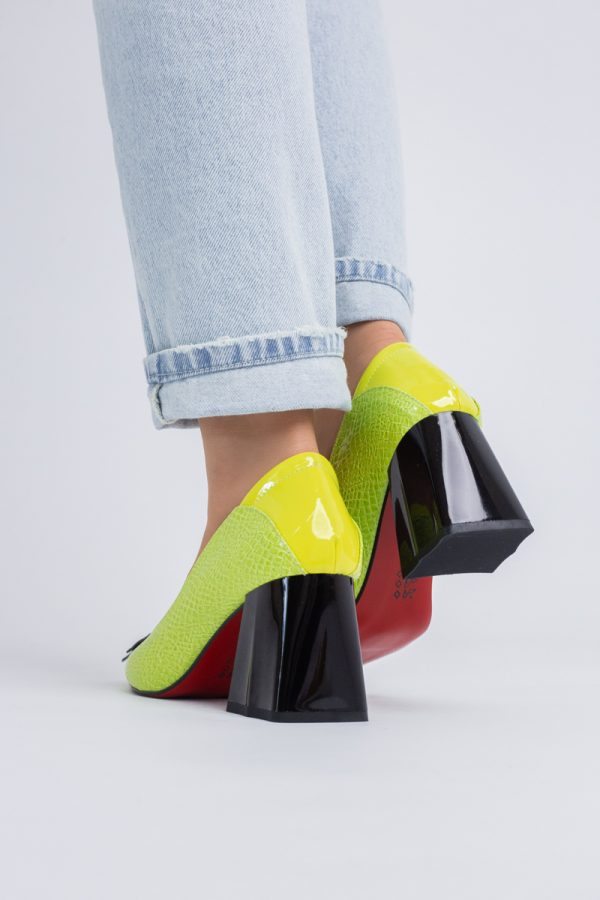 Pantofi Damă cu Toc Gros din Piele Ecologică Verde Lemon (BS2002D2403834) 121