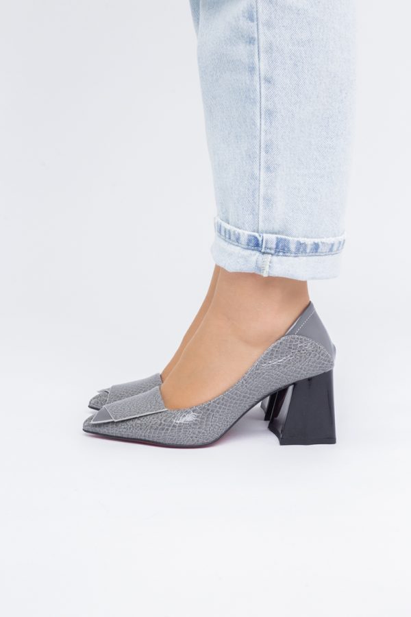 Pantofi Damă cu Toc Gros din Piele Ecologică Gri (BS2002D2403835) 123