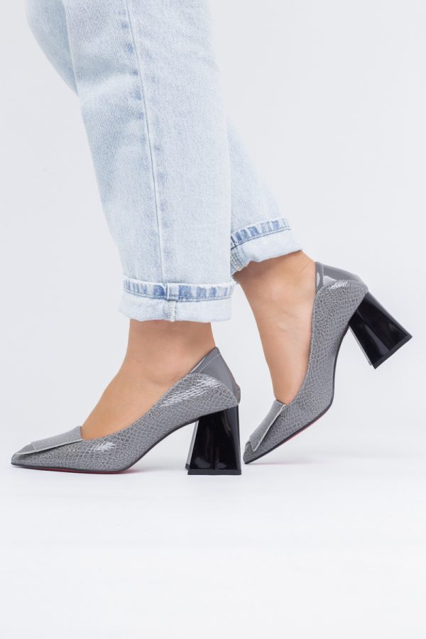 Pantofi Damă cu Toc Gros din Piele Ecologică Gri (BS2002D2403835) 119