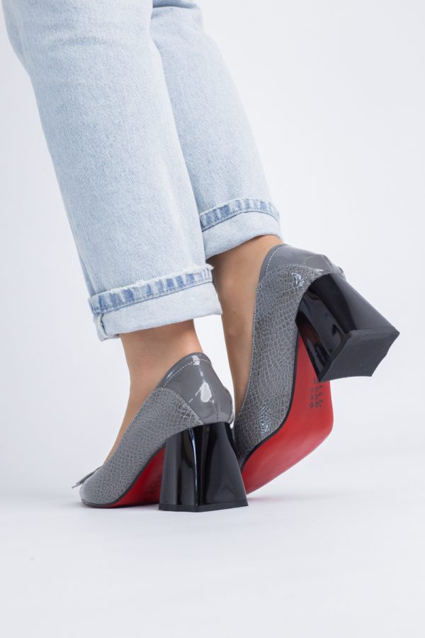 Pantofi Damă cu Toc Gros din Piele Ecologică Gri (BS2002D2403835) 121