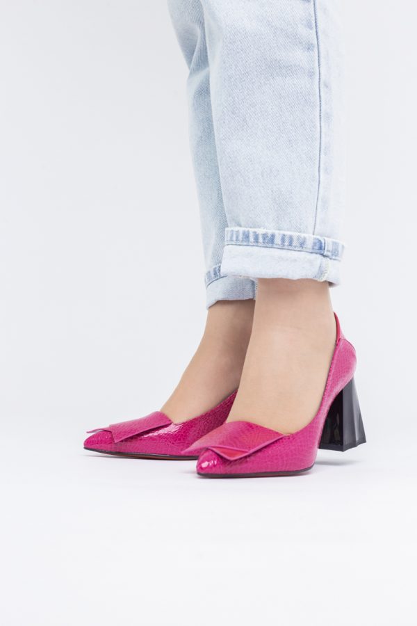 Pantofi Damă cu Toc Gros din Piele Ecologică Fuchsia (BS2002D2403829) 120