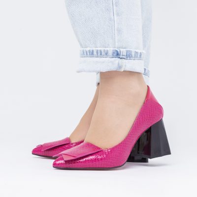 Pantofi Damă cu Toc Gros din Piele Ecologică Fuchsia (BS2002D2403829)