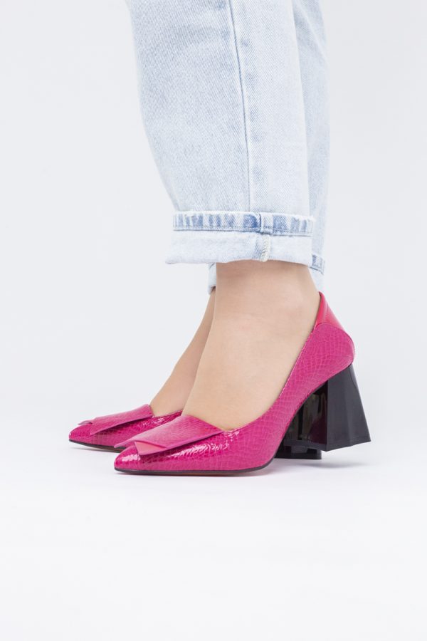 Pantofi Damă cu Toc Gros din Piele Ecologică Fuchsia (BS2002D2403829) 119