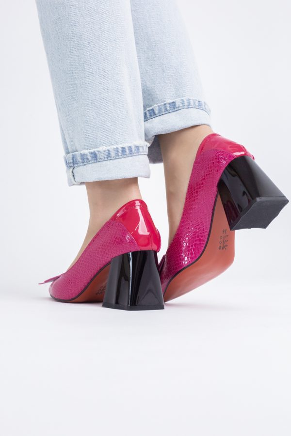 Pantofi Damă cu Toc Gros din Piele Ecologică Fuchsia (BS2002D2403829) 122