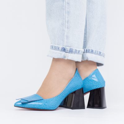 Pantofi Damă cu Toc Gros din Piele Ecologică Albastru (BS2002D2403828)