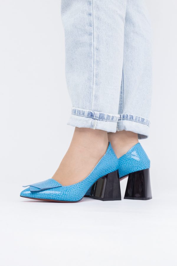 Pantofi Damă cu Toc Gros din Piele Ecologică Albastru (BS2002D2403828) 119