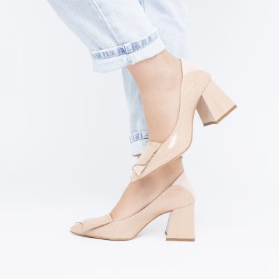 Pantofi Damă cu Toc Gros din Piele Ecologică Bej (BS2002D2403831)