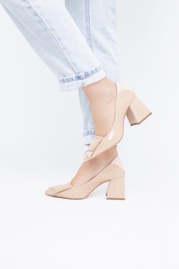 Pantofi Damă cu Toc Gros din Piele Ecologică Bej (BS2002D2403831) 119