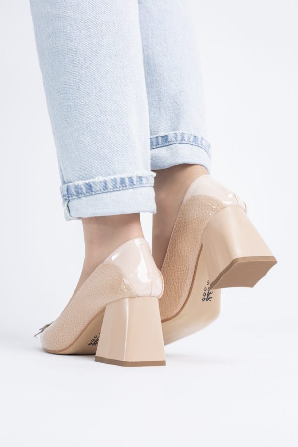 Pantofi Damă cu Toc Gros din Piele Ecologică Bej (BS2002D2403831) 121