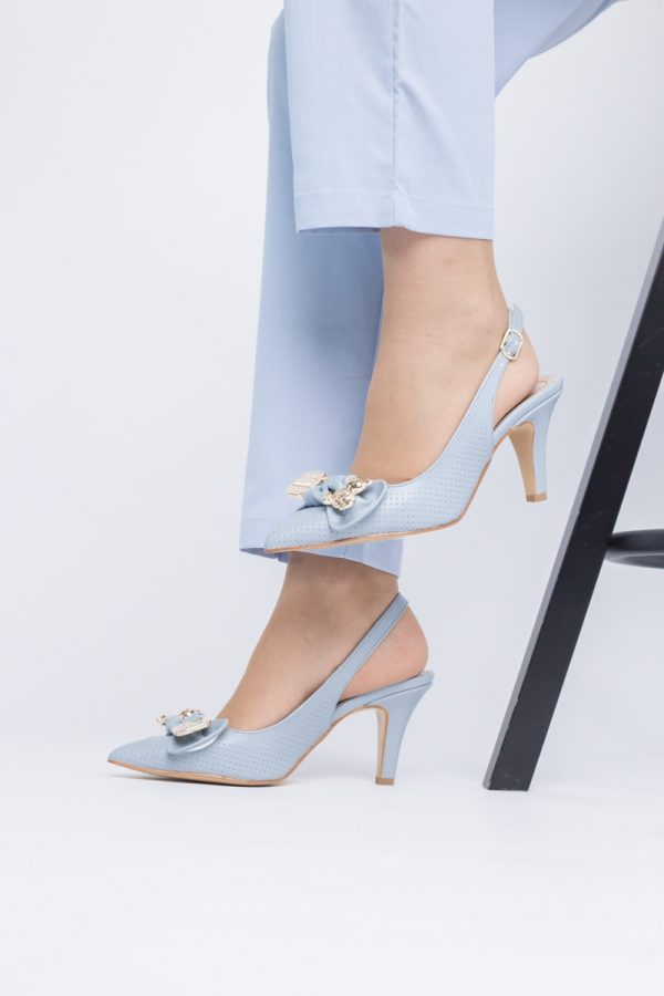 Pantofi Damă cu Toc Subțire din Piele Ecologică cu Elemente Metalice Albastru BS700AY2402789 121