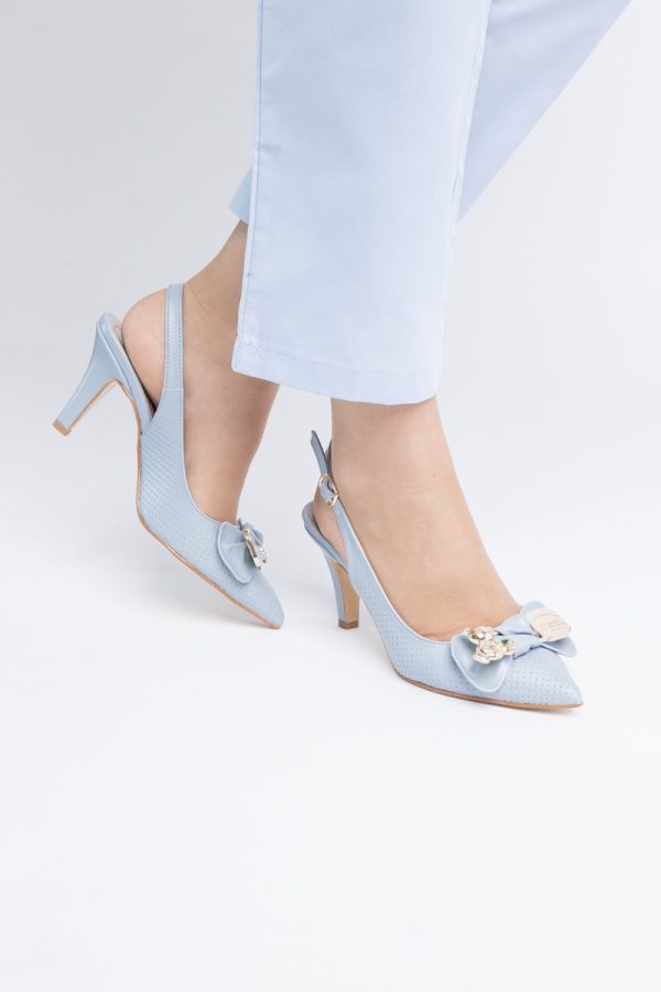 Pantofi Damă cu Toc Subțire din Piele Ecologică cu Elemente Metalice Albastru BS700AY2402789 119