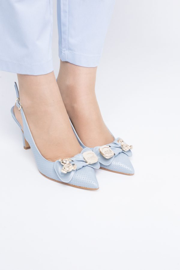 Pantofi Damă cu Toc Subțire din Piele Ecologică cu Elemente Metalice Albastru BS700AY2402789 123