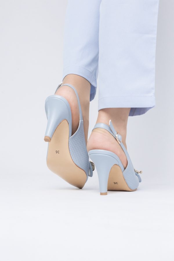 Pantofi Damă cu Toc Subțire din Piele Ecologică cu Elemente Metalice Albastru BS700AY2402789 127