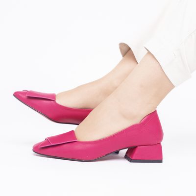 Pantofi Damă cu Toc Jos din Piele Ecologică Fuchsia (BS500D2402790)
