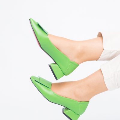 Pantofi Damă cu Toc Jos din Piele Ecologică Verde Lemon (BS500D2403853)