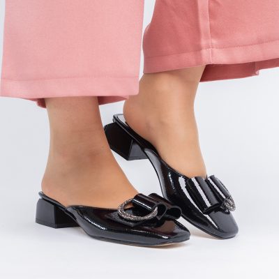 Saboți Damă Toc Jos banda cu pietricele Piele Ecologică Negru BS410TR2402767
