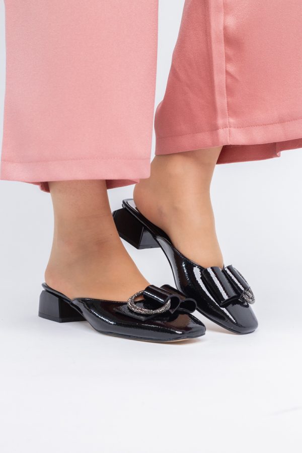Saboți Damă Toc Jos banda cu pietricele Piele Ecologică Negru BS410TR2402767 119