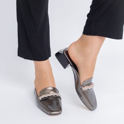 Saboți Damă Toc Jos banda impletita cu pietricele Piele Ecologică Platina BS416TR2402778