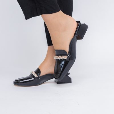 Saboți Damă Toc Jos banda impletita cu pietricele Piele Ecologică Negru BS416TR2403861
