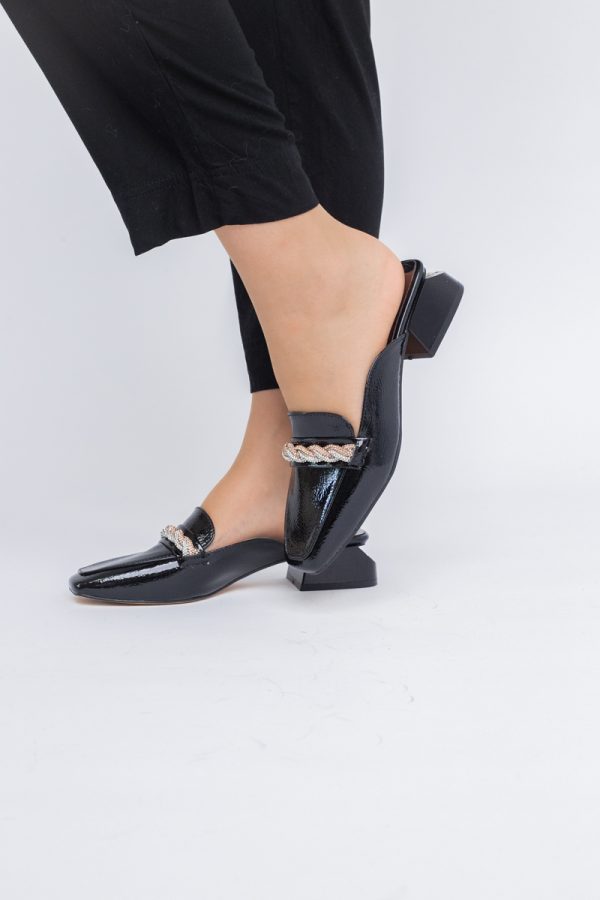 Saboți Damă Toc Jos banda impletita cu pietricele Piele Ecologică Negru BS416TR2403861 119