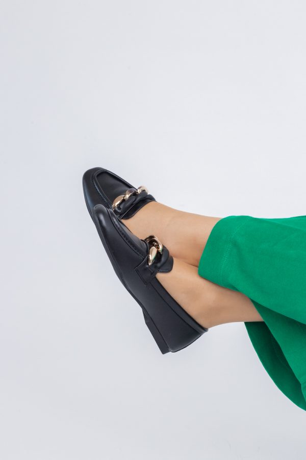 Balerini Dama Eleganti cu Design Lanț Piele Ecologica Negru Mat-BS2069BA2402782 121