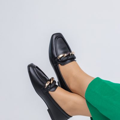 Balerini Dama Eleganti cu Design Lanț Piele Ecologica Negru Mat-BS2069BA2402782