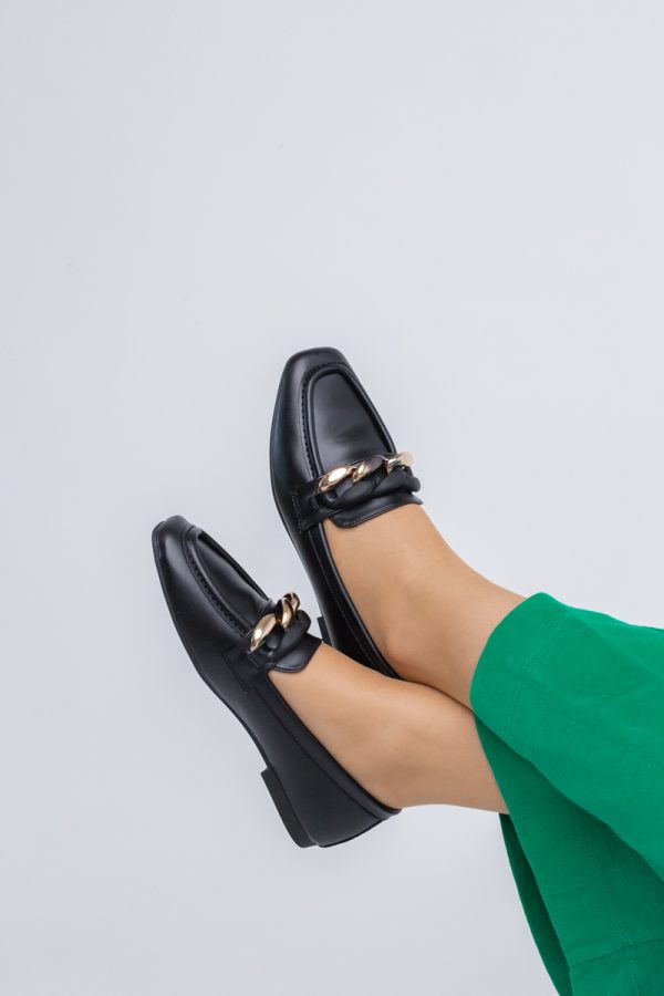 Balerini Dama Eleganti cu Design Lanț Piele Ecologica Negru Mat-BS2069BA2402782 119