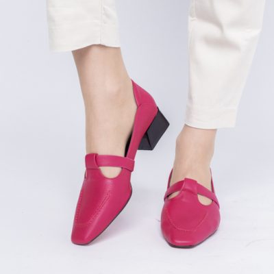 Pantofi Damă cu Toc Jos din Piele Ecologică Roz Fuchsia(BS501D2403844)