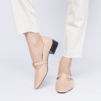 Pantofi Damă cu Toc Jos din Piele Ecologică Taupe (BS501D2403848)
