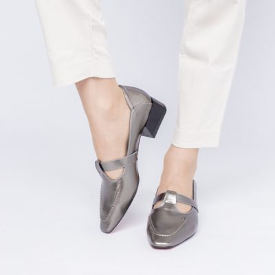 Pantofi Damă cu Toc Jos din Piele Ecologică Platină (BS501D2403841)