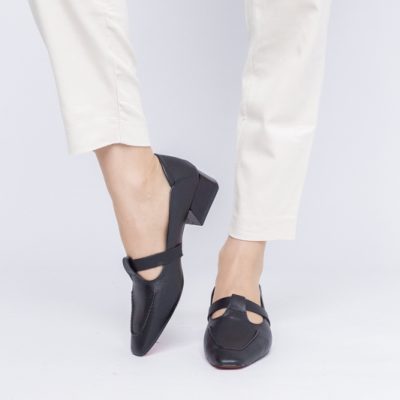 Pantofi Damă cu Toc Jos din Piele Ecologică Negru Mat (BS501D2403846)