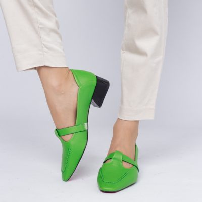 Pantofi Damă cu Toc Jos din Piele Ecologică Verde Lemon (BS501D2403837)