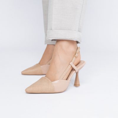 Pantofi damă cu toc subtire piele ecologică Nud (BS801AY2403873)