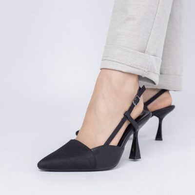 Pantofi damă cu toc subtire piele ecologică Negru (BS801AY2403875)