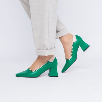 Pantofi Damă cu Toc din Piele Ecologică Verde BS607AY2403878