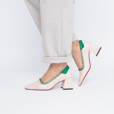 Pantofi Damă cu Toc din Piele Ecologică Bej BS607AY2403877
