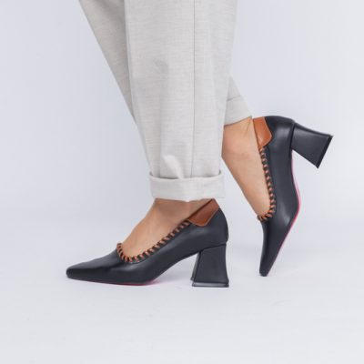 Pantofi Damă cu Toc din Piele Ecologică Negru BS607AY2403879