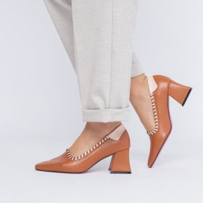 Pantofi Damă cu Toc din Piele Ecologică Maro BS607AY2403876
