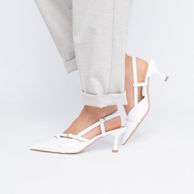 Pantofi Damă cu Toc Subțire din Piele Ecologică cu cataramă Alb BS100AY2403855