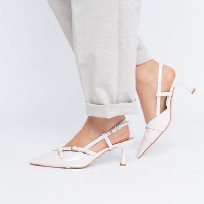 Pantofi Damă cu Toc Subțire din Piele Ecologică cu cataramă Bej BS100AY2403854