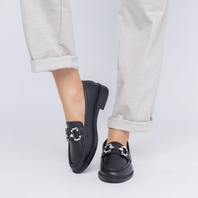 Balerini Dama Eleganti cu Pietricele Piele Ecologica Negru Mat-BS508BA2403857