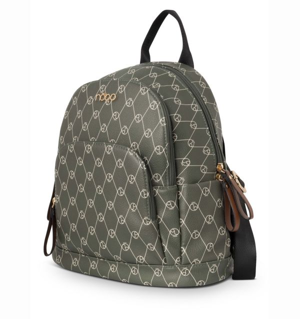Genti Dama - Rucsac damă casual de mână din piele ecologică cu monogramă Verde Nobo NBAG-R0100-C008