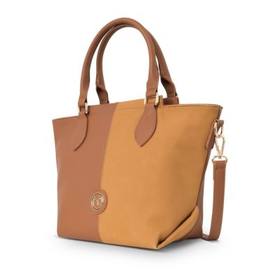 Geantă casual de femei de mână cu imitație de catifea caramel Nobo NBAG-R1070-C017