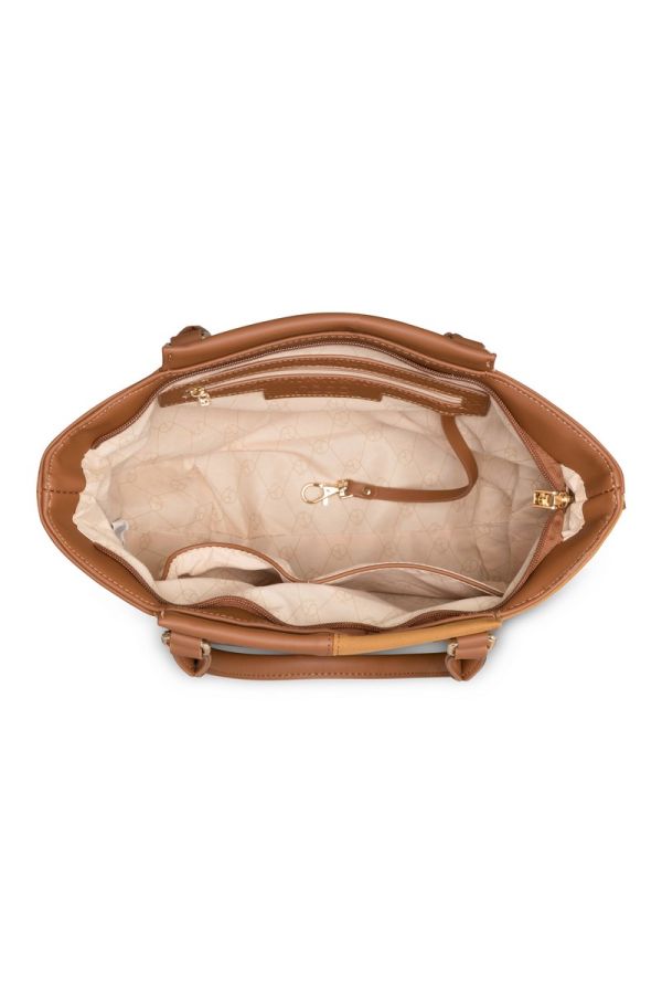 Geantă casual de femei de mână cu imitație de catifea caramel Nobo NBAG-R1070-C017 126