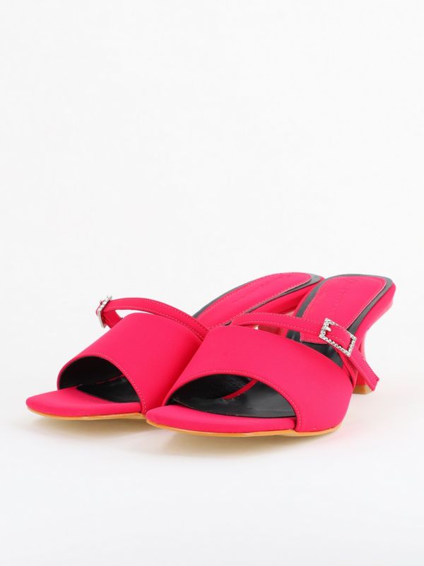 Saboți Damă Cu Toc Subțire Piele Ecologică Cu Cataramă Culoare Fuchsia BS115TR2403819 120