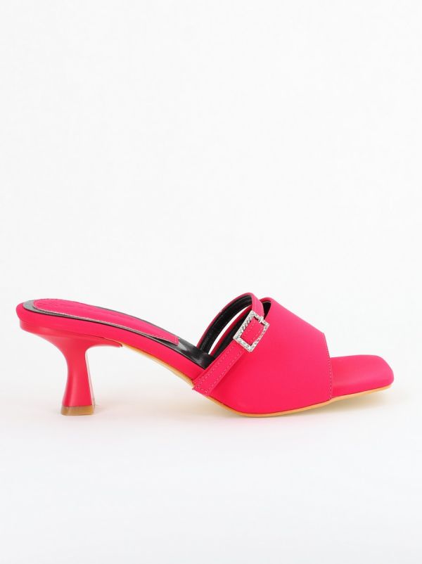 Saboți Damă Cu Toc Subțire Piele Ecologică Cu Cataramă Culoare Fuchsia BS115TR2403819 122