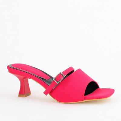 Saboți Damă Cu Toc Subțire Piele Ecologică Cu Cataramă Culoare Fuchsia BS115TR2403819